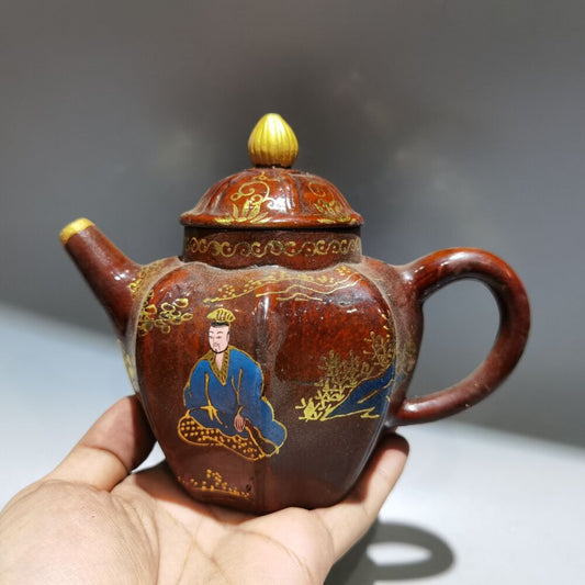 vintage China yixing purple clay teapot zisha ceremony painted Character Story