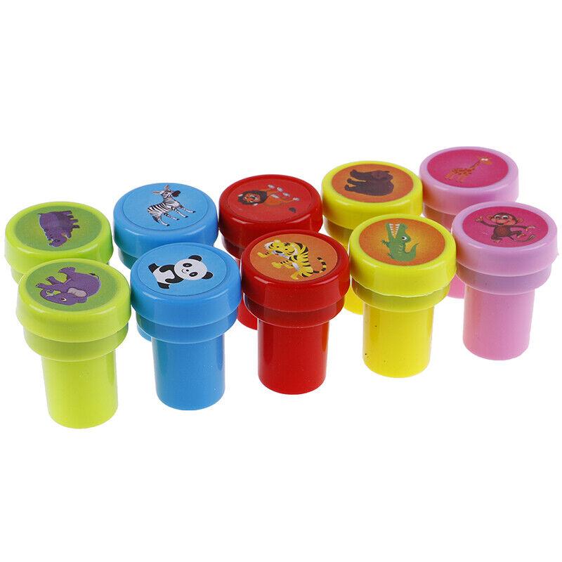 10Pc animal Self-ink Stamps Goody Bag Pinata Fillers Kids Birthday Party Fav3-ca
