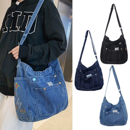 Women's Denim Adjustable Tote Bag Shoulder Crossbody Handbag Purse Jean Satchel