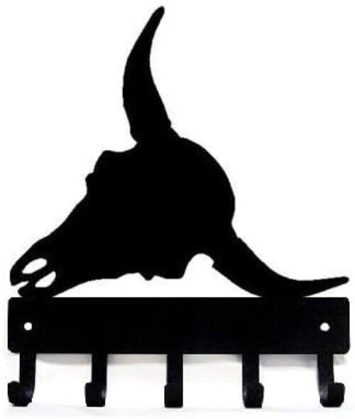 Longhorn Steer Skull Key Rack Hanger - 6 inch Wide Metal Wall Art