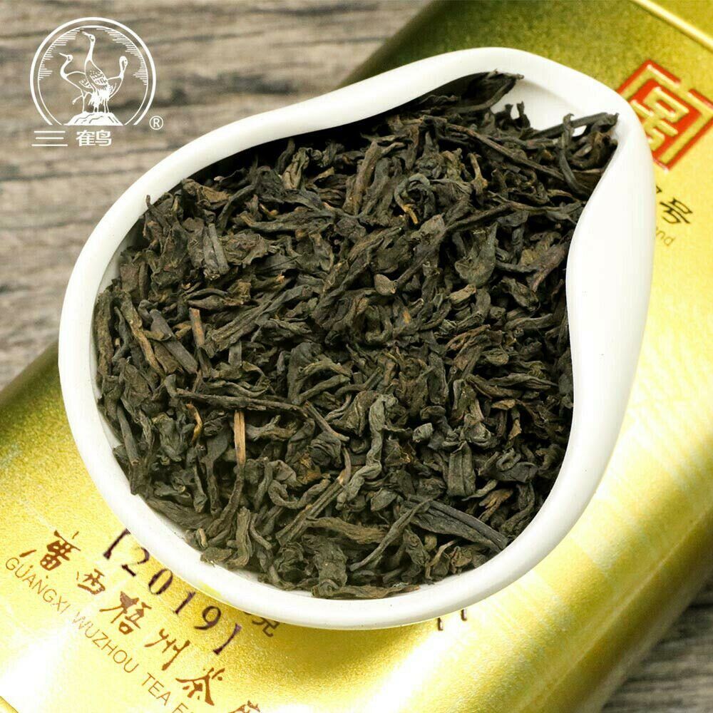 Three Cranes 2019 Loose Dark Tea Guangxi Liupao Box Tea Hei Cha Golden Jar 200g