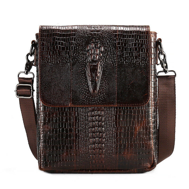 100% Genuine Leather Men's Shoulder Bag Crocodile Crossbody Bag 8" Messenger Bag