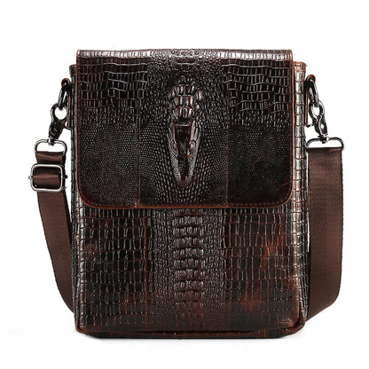 100% Genuine Leather Men's Shoulder Bag Crocodile Crossbody Bag 8" Messenger Bag