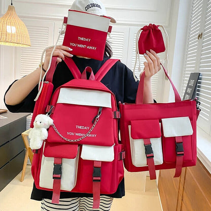 Women Backpack Nylon School Bag for Girls Multiple Pockets Bookbags