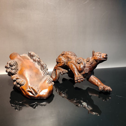 chinese boxwood Home Art Craft carved wooden Leopard statue panther cheetah Wood
