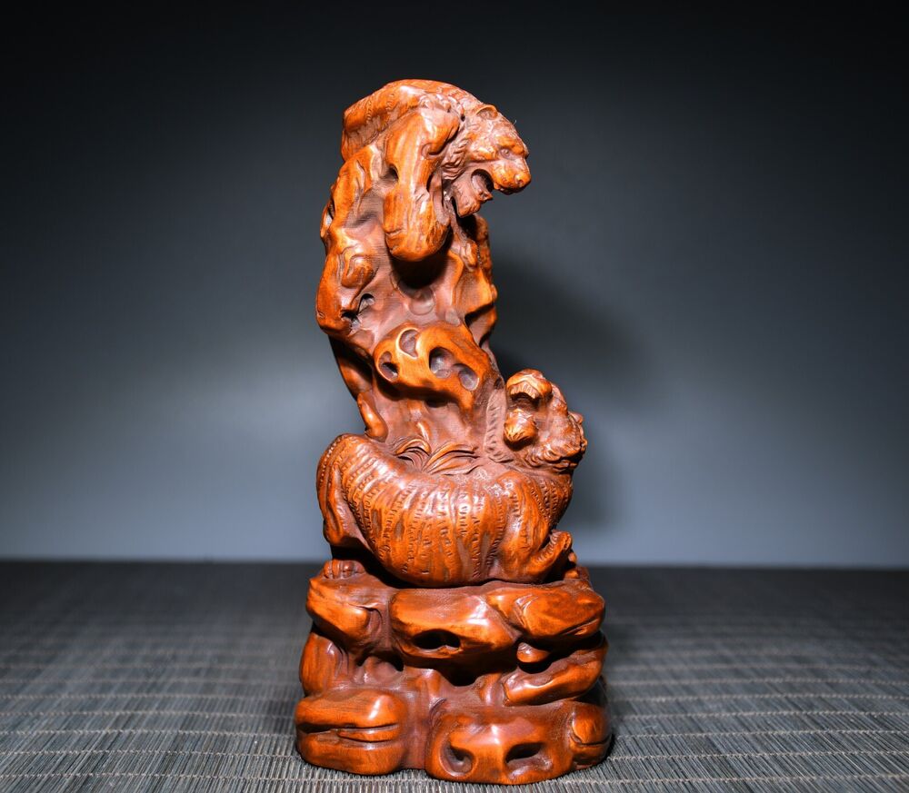 Collection China Boxwood Carving Tiger Statues Sculptures Wood Figurines Artwork