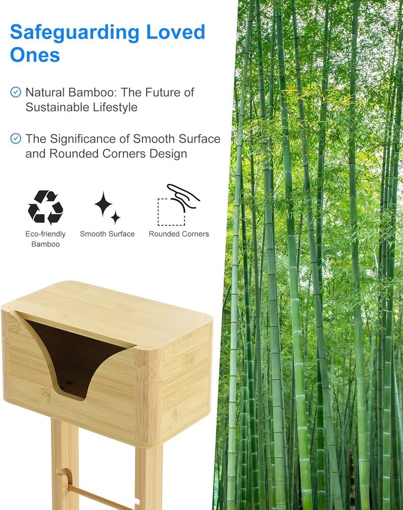 Bamboo Toilet Paper Holder Free Standing with Shelf Organizer Bathroom Decor