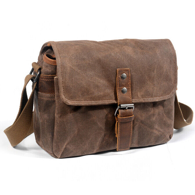 Professional Waterproof Oil Wax Canvas Camera Bag Men's Retro Sling Shoulder Bag