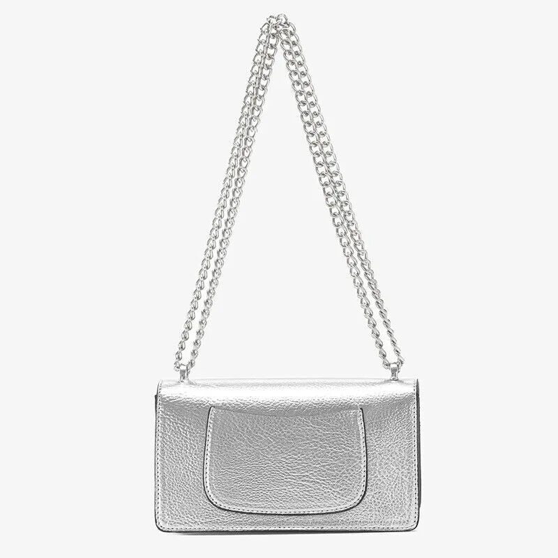Women's Small Handbag Silver Party Chain Evening Bag Crossbody