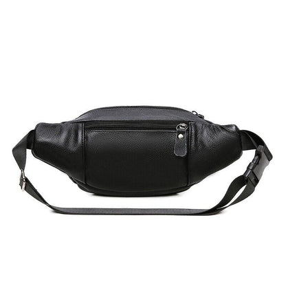 Cross-body Bag Genuine Leather Black Fanny Pack Men waist Bag Running
