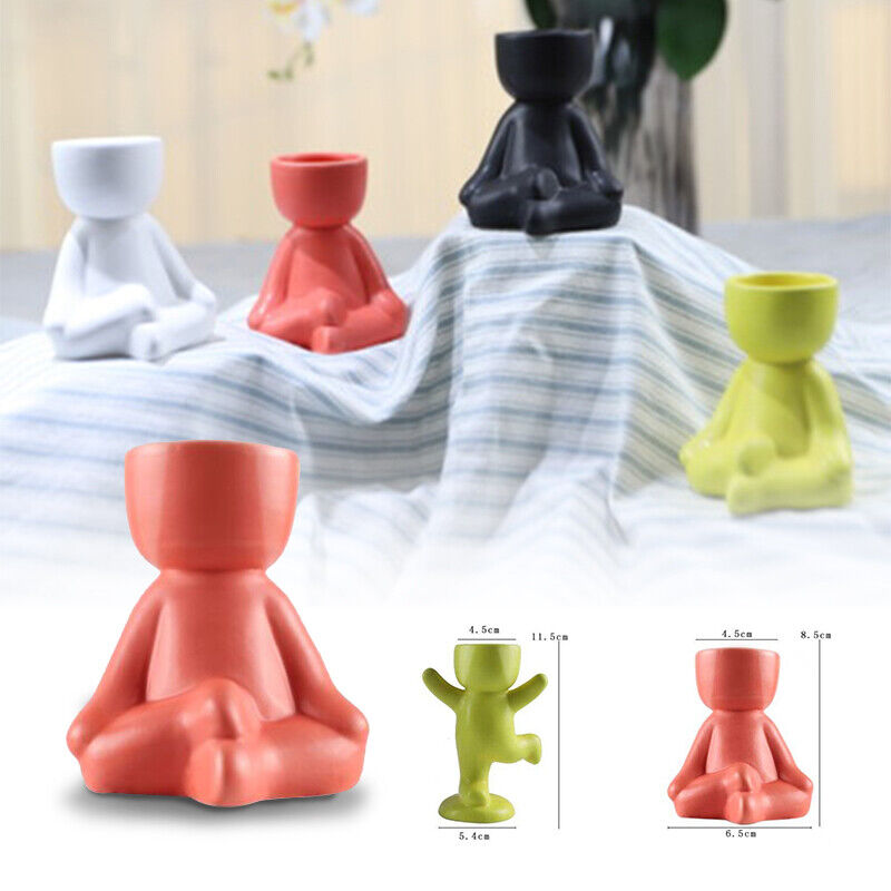 Creative Ceramic Humanoid Statue FlowerPot Succulent Plant Vase Tabletop Planter