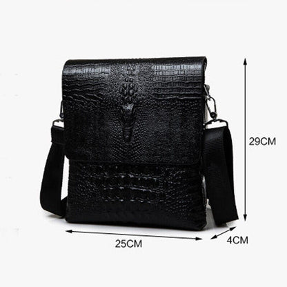 Men's Leather Black Crocodile Sling Shoulder Bag Crossbody Bag 10" Messenger Bag