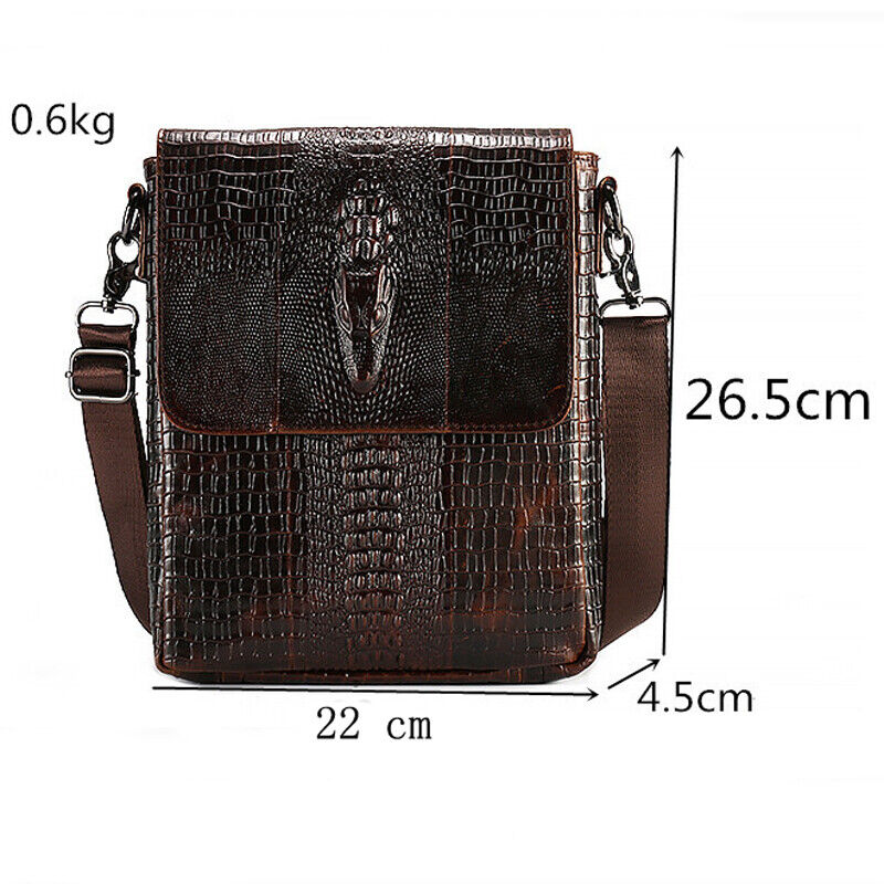 100% Genuine Leather Men's Shoulder Bag Crocodile Crossbody Bag 8" Messenger Bag