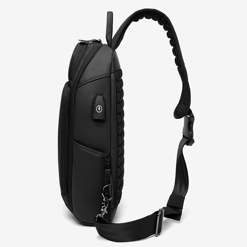 Men's Sling Backpack Oxford cloth Waterproof Crossbody Bag Black Daypack USBport