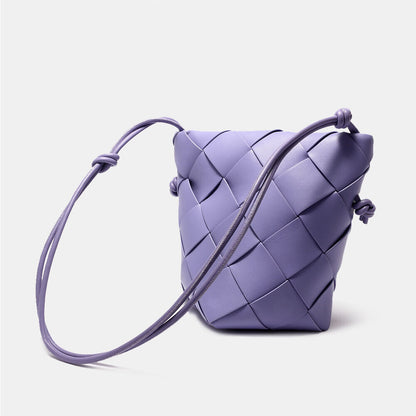 Woven Real Leather Bucket Basket Shoulder Bag Clutch Purse Tote Crossbody Women