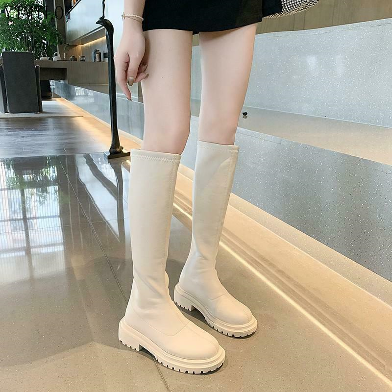 Winter 2022 Long Zip Round Toe Boots Knee High Luxury Chelsea Platform Platforms