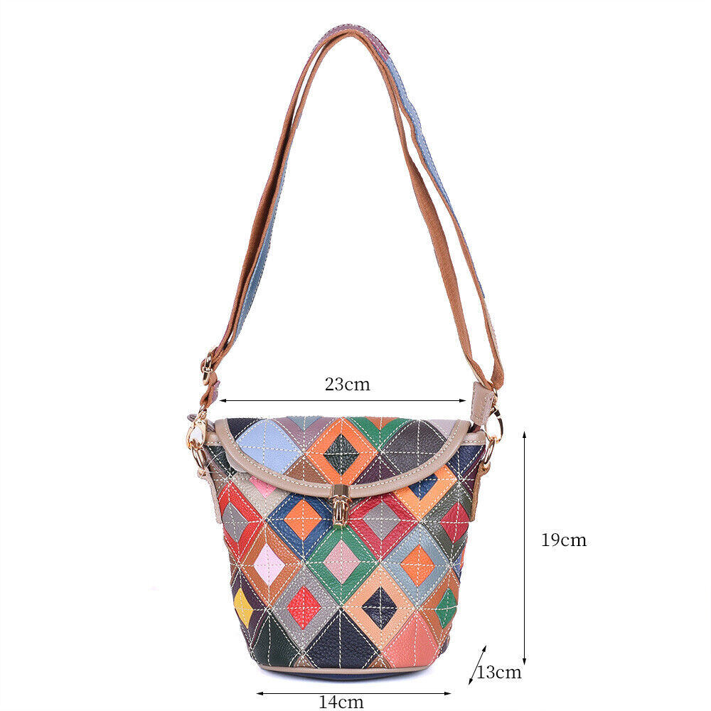 100% Genuine Leather Colorful Blocks Patchwork Women's Sling Shoulder Bag