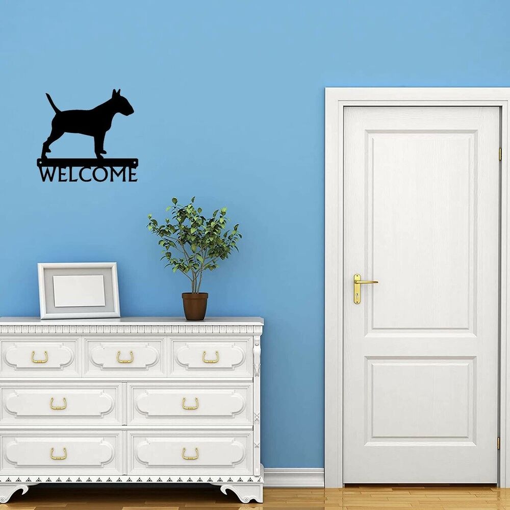 Bull Terrier Dog Welcome Sign Wrought Iron Crafts Metal Ornaments Decoration