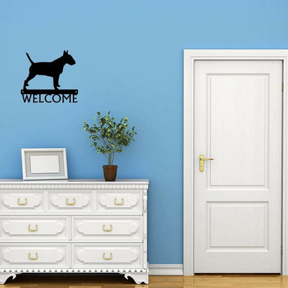 Bull Terrier Dog Welcome Sign Wrought Iron Crafts Metal Ornaments Decoration