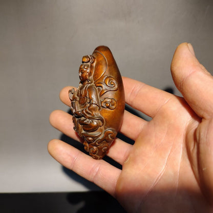 Wood Figure of Guanyin zen bodhisattva Kwan-yin statue buddha meditation wooden