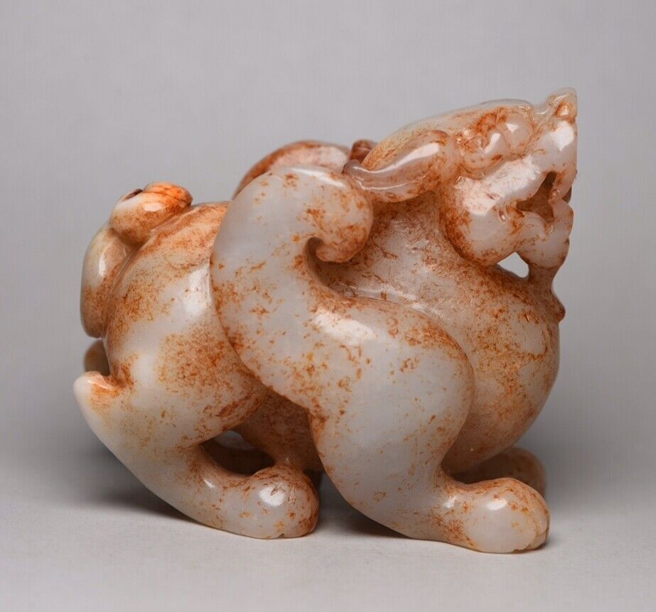 Antique Chinese Natural Hetian Jade Carved Exquisite Beast Statue Figurines Rare