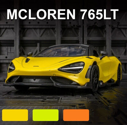1:24 McLaren 765LT Diecast Model Car Collection Toy Vehicles Sounds Lights Gifts