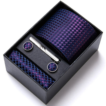 Men Neckties 5Pcs Business Ties Hanky Cufflink Set Clips Corbatas Gift Box 7.5cm