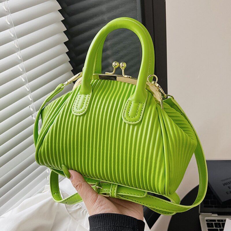 Pleated Handbag Lattice Shoulder Bag Clutch Crossbody Purse 17*21*13 CM Belt 7CM