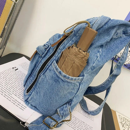 Backpacks For Women Student School Bag Multi Pockets Blue Rucksack
