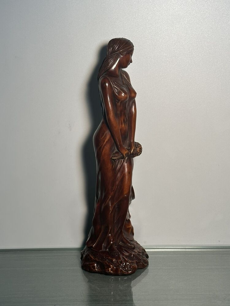 Chinese Boxwood Carved Sexy Beautiful Girl Statue Wood Figurines Home Decor Art