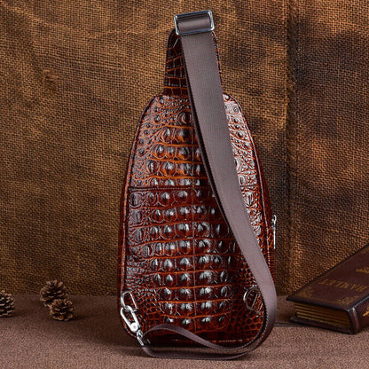 Sling Backpack Men's Genuine Leather Crocodile Crossbody Chest Bag Sport Daypack