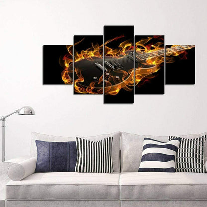 Abstract Fire Guitar Music 5 Piece canvas Wall Art Print Poster Home Decor