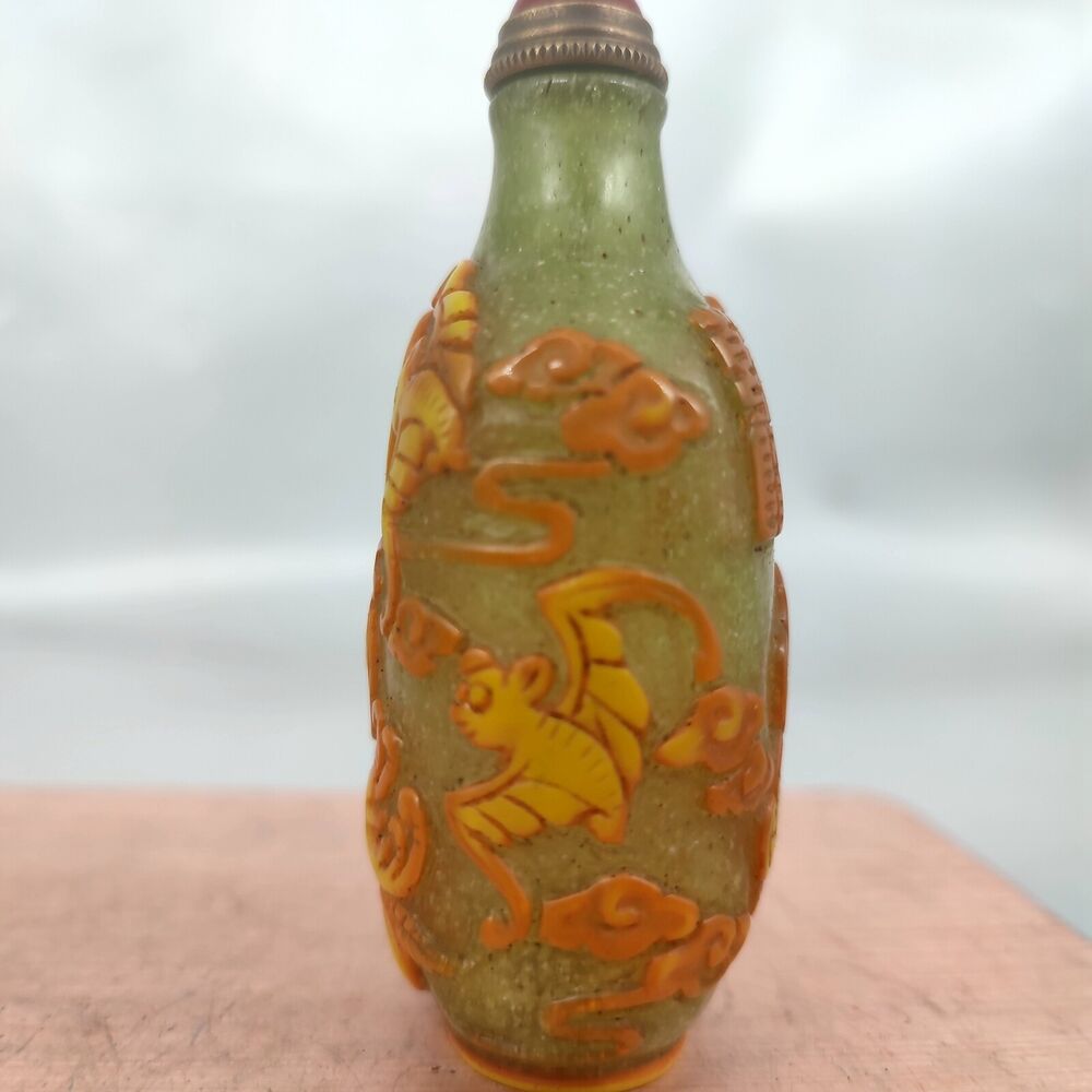 chinese snuff bottles peking glass vintage box carved bat yellow statue gifts