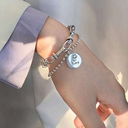 Vintage Creative Retro Punk Geometry 925 Sterling Silver Chain Women Bracelet