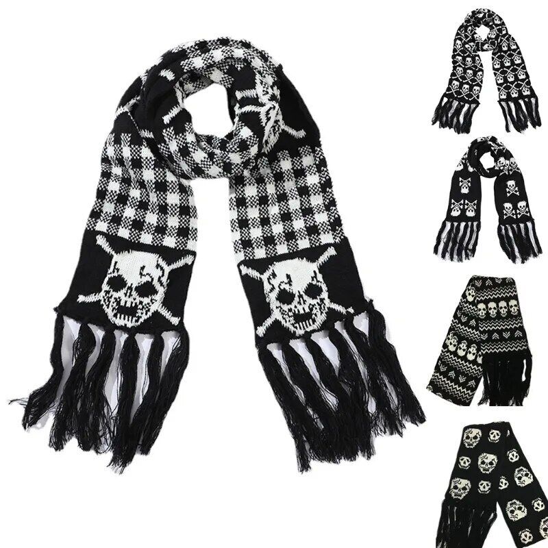 Crossbones Unisex Skull Scarf Scarves With Fringes Skeleton Knitted Winter Scarf
