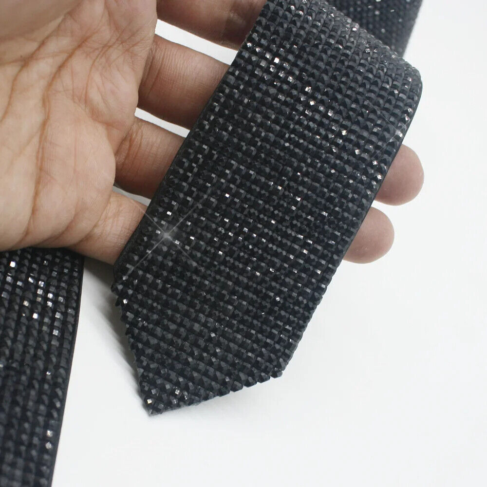 Men Necktie Black Laser Crystal Rhinestone Tie Wedding Party Prom Wear 120x4.5cm