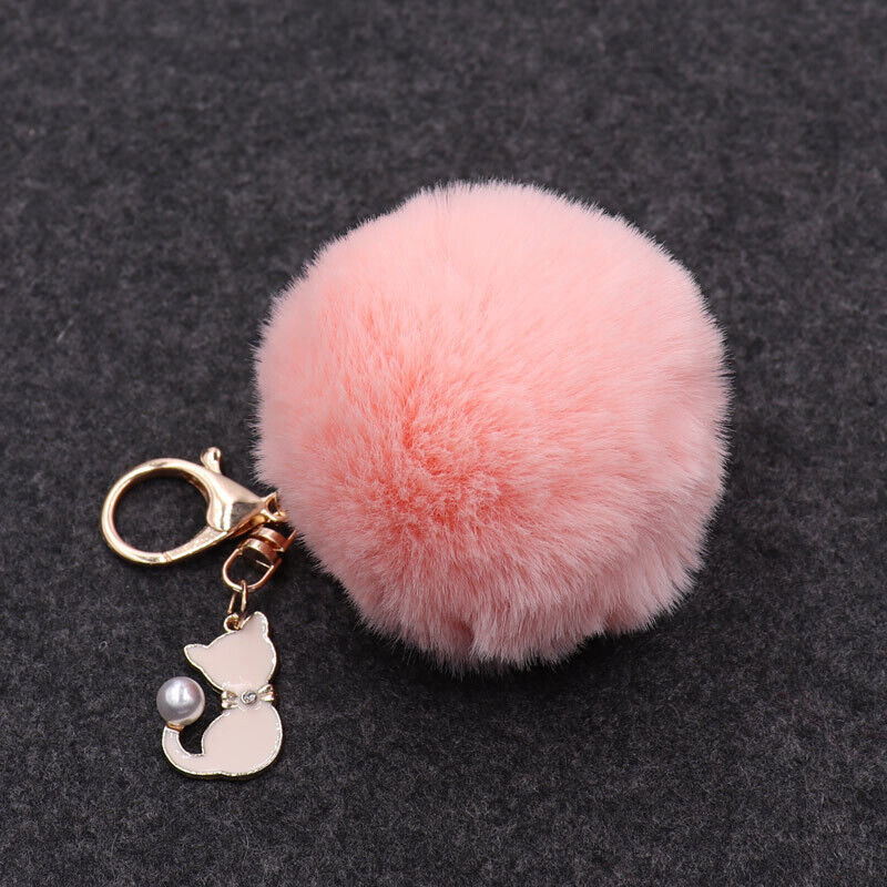 Cute Pompom Cat Key Chain Fluffy Key Ring Bag Car Trinket Female Party GiftL-ca