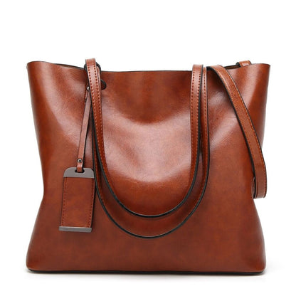 Leather Bucket Bag Simple Double Strap Handbag Shoulder Bags Women Shopping