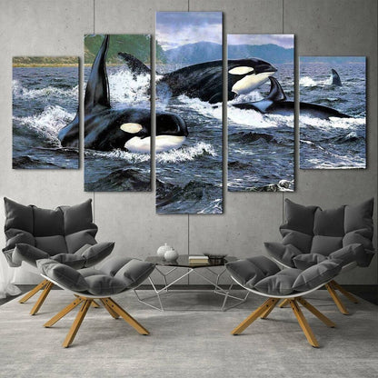 Orca Stration Killer Whale Ocean Poster 5 Panel Canvas Print Wall Art Home Deco