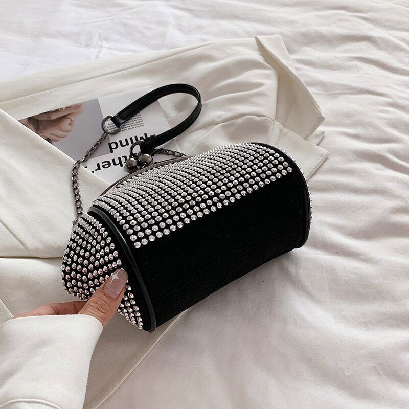 Crossbody Bags Women Rivet Evening Clutch Purse Ladies Black Chains Shoulder Bag