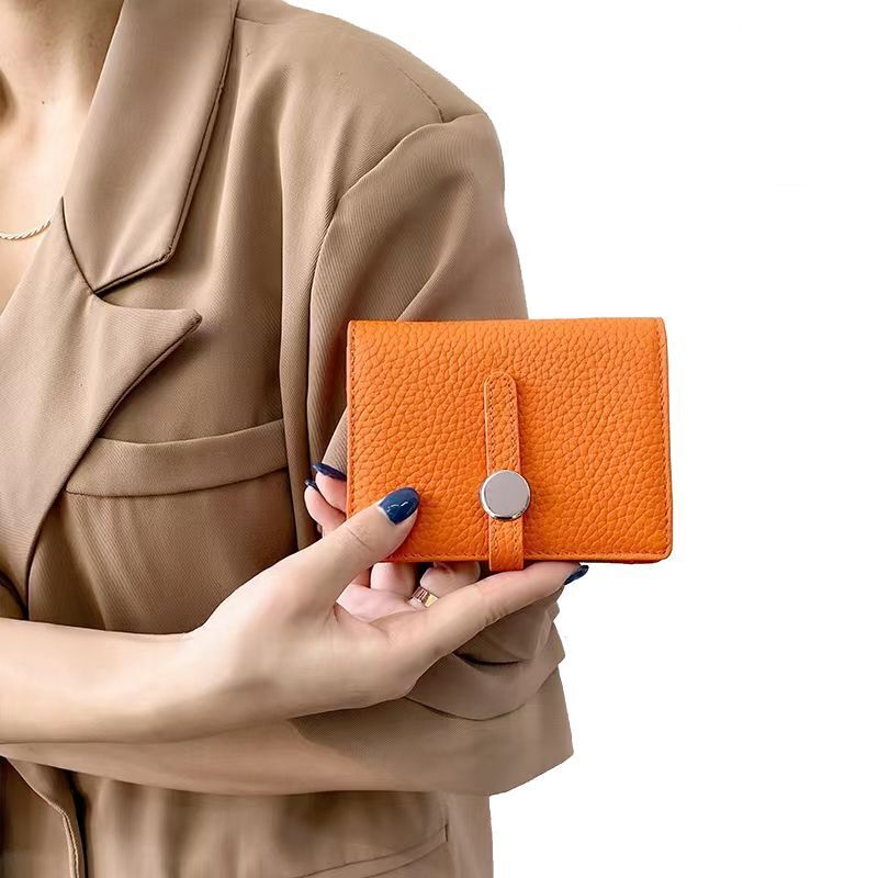 Orange Blue Wallet Genuine Leather Togo Cowhide Wallet Short Small Coin Purses