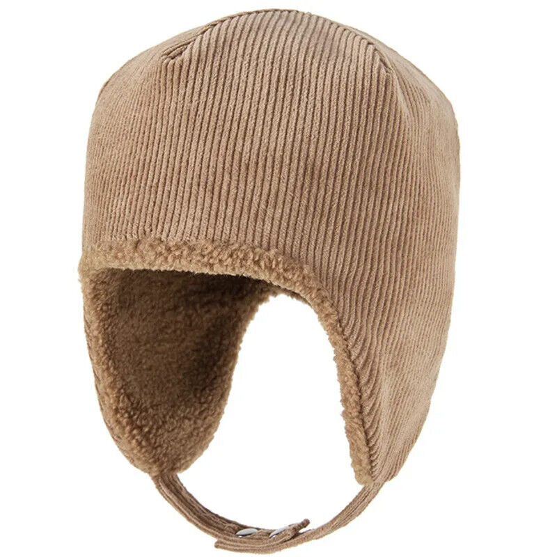 Women Beanies Winter Thick Warm Fleece Hats Corduroy Outdoor Ski Ear Cap 55-62cm