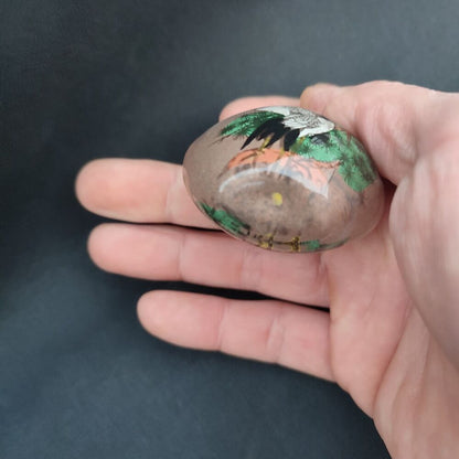 Chinese Glass Snuff Bottle With Inside Painting Crane Pine Orane Figurine Art