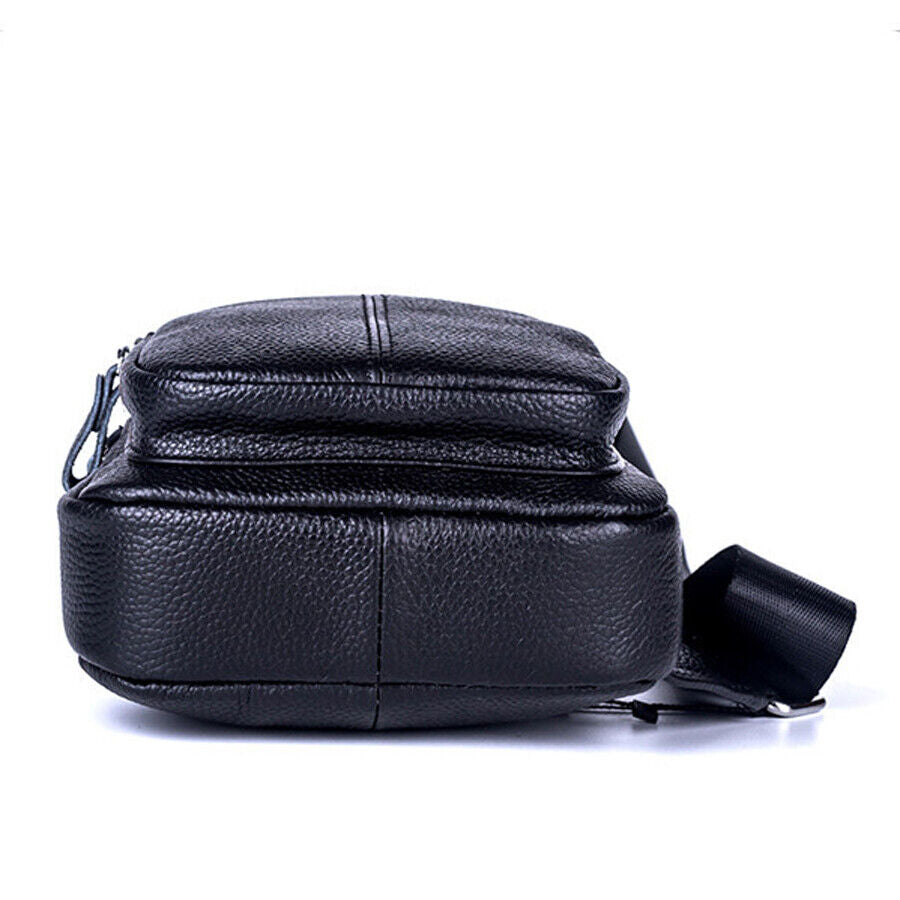 Black Sling Backpack Men's Genuine Leather Crossbody Chest Bags Casual Daypack