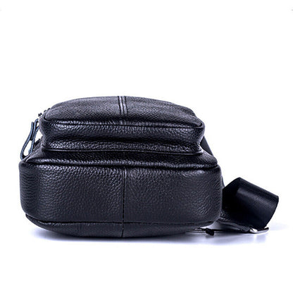 Black Sling Backpack Men's Genuine Leather Crossbody Chest Bags Casual Daypack