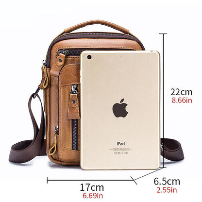 100% Genuine Leather Men's Sling Shoulder/Messenger Bag Double Zipper 8" Handbag