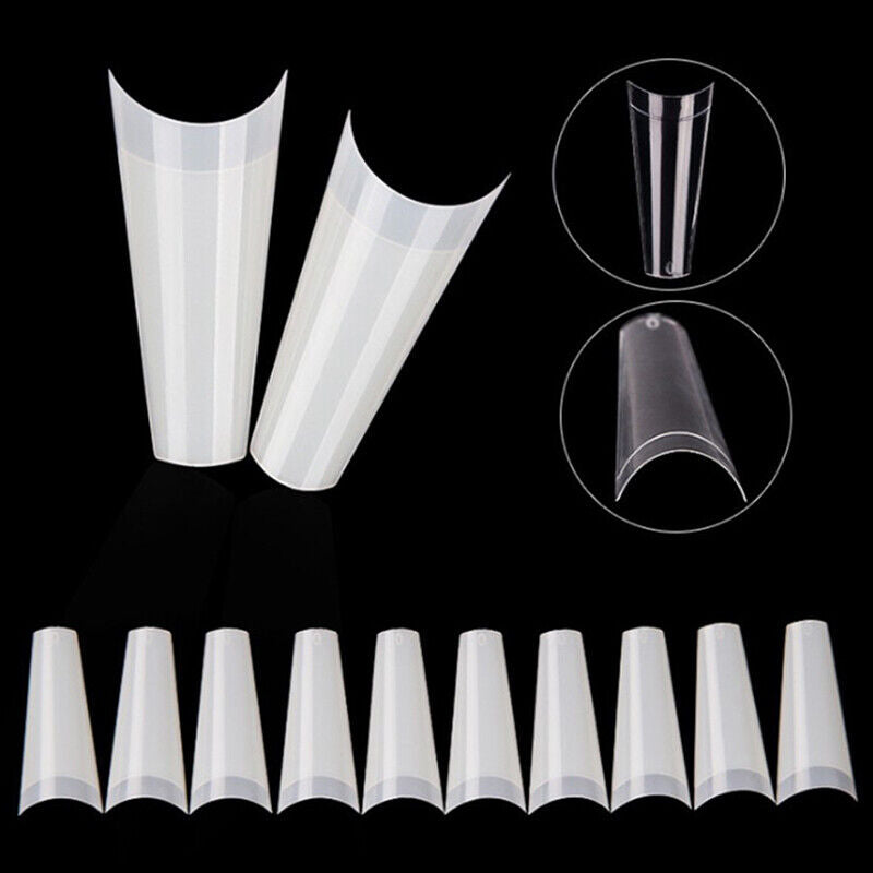 500pcs/Bag XXL Extra Long Coffin Nail Tips Half Cover Press Clear Fake Nail-ca