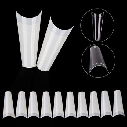 500pcs/Bag XXL Extra Long Coffin Nail Tips Half Cover Press Clear Fake Nail-ca