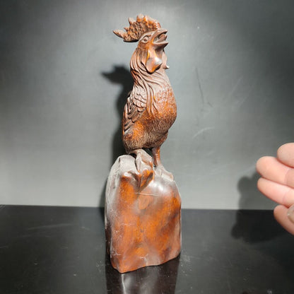 6.3" Wooden Ornament cock rooster statue carving home decor Animal figurines art