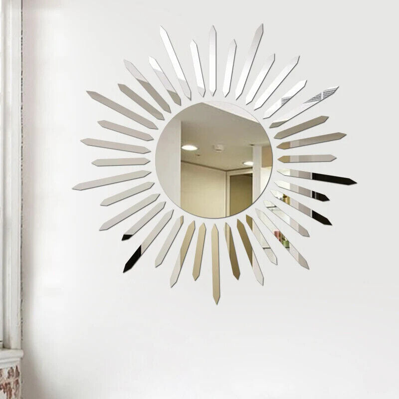 Wall Mirror Stickers Acrylic 3D Sunflower Decorative DIY Room Decors 35.4x35.9cm